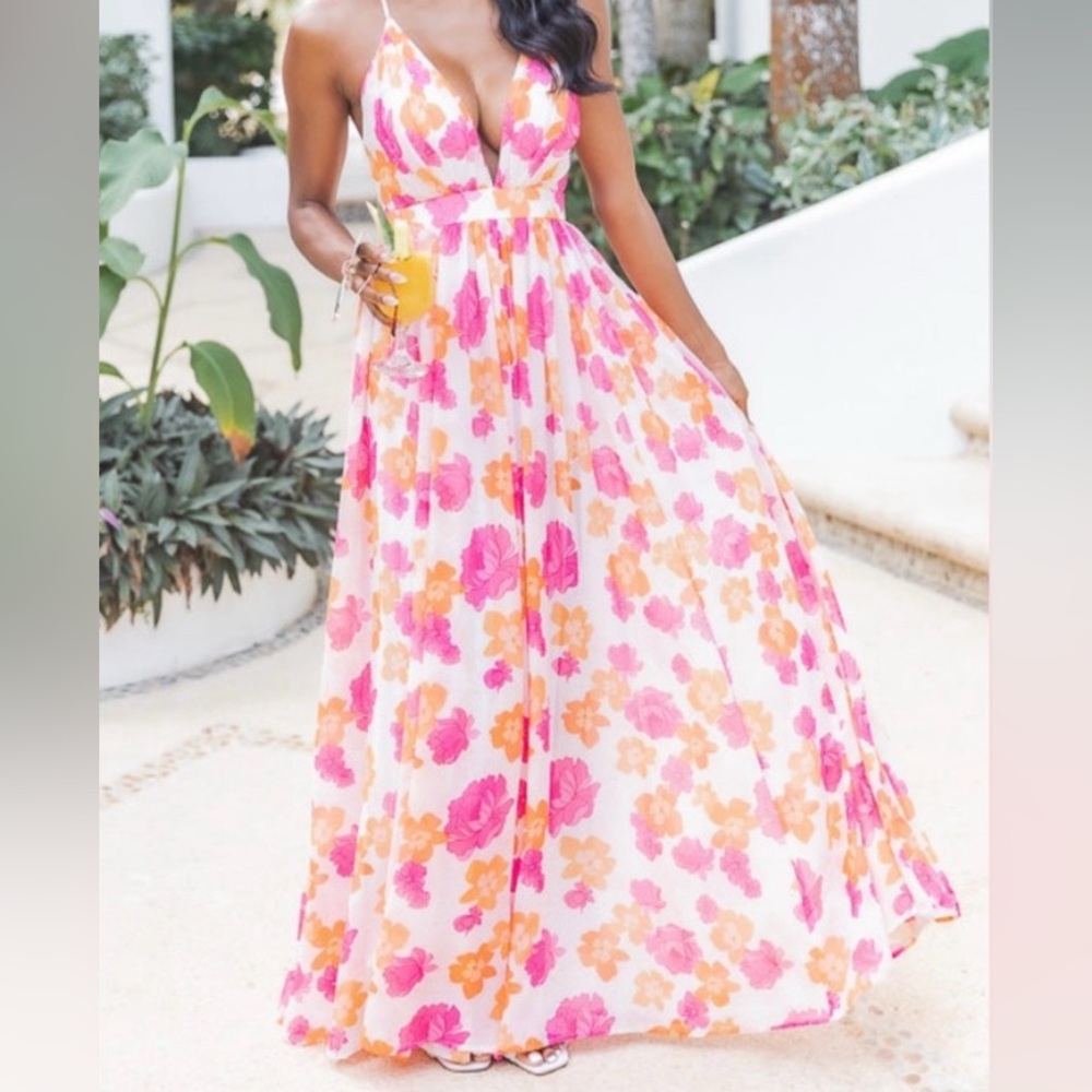 Pink Lily Vibrant Floral Maxi Dress